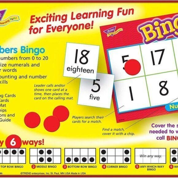 Numbers Bingo Game For Ages 4+ With 6 Play Variations & 36 Cards By Trend Enterp - Picture 5 of 7